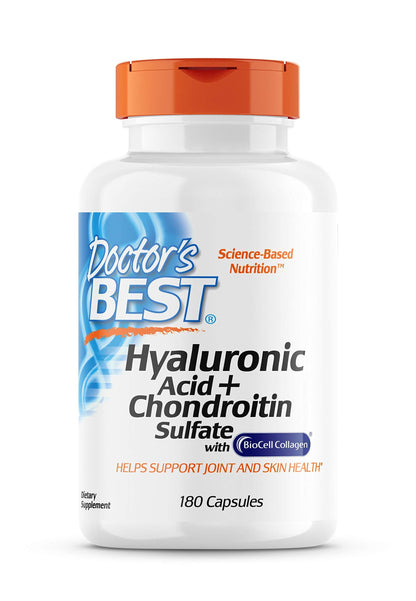 Doctor's Best Hyaluronic Acid with Chondroitin Sulfate Featuring BioCell Collagen – Joint Support, Skin Health, Non-GMO, Gluten Free, Soy Free, 180 Count