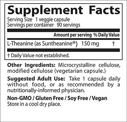 Doctor’s Best L-Theanine with Suntheanine – Stress Relief, Focus, 150 mg, 90 Count | Non-GMO, Gluten Free, Vegan
