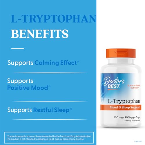 Doctor's Best L-Tryptophan – Sleep & Mood Support | Non-GMO, Vegan, Gluten & Soy Free | 90 Veggie Caps