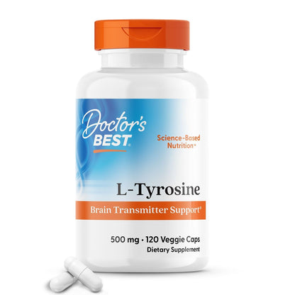 Doctors Best L-Tyrosine 500 mg – Brain Transmitter Support | Non-GMO & Gluten Free | 120 Veggie Caps