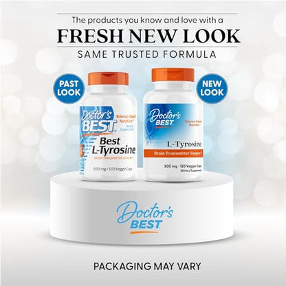 Doctors Best L-Tyrosine 500 mg – Brain Transmitter Support | Non-GMO & Gluten Free | 120 Veggie Caps