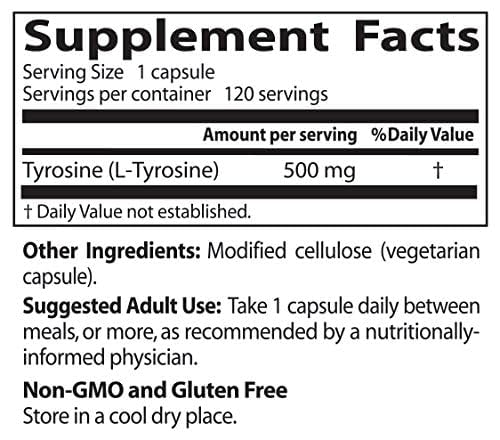 Doctors Best L-Tyrosine 500 mg – Brain Transmitter Support | Non-GMO & Gluten Free | 120 Veggie Caps