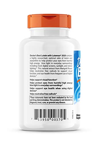 Doctor's Best Lutein 20 mg - Eye Health Support, Non-GMO, Gluten Free | 180 Softgels