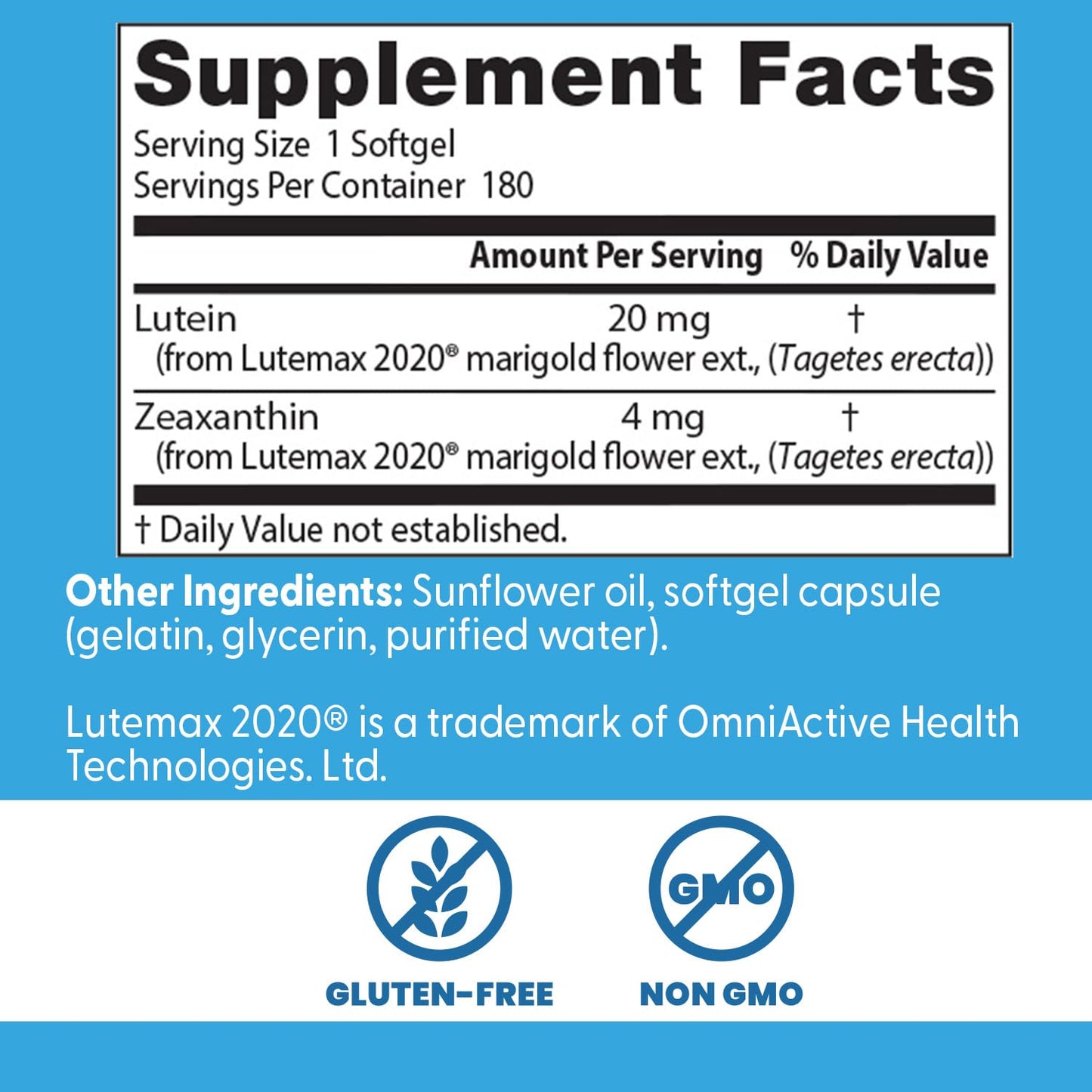 Doctor's Best Lutein 20 mg - Eye Health Support, Non-GMO, Gluten Free | 180 Softgels