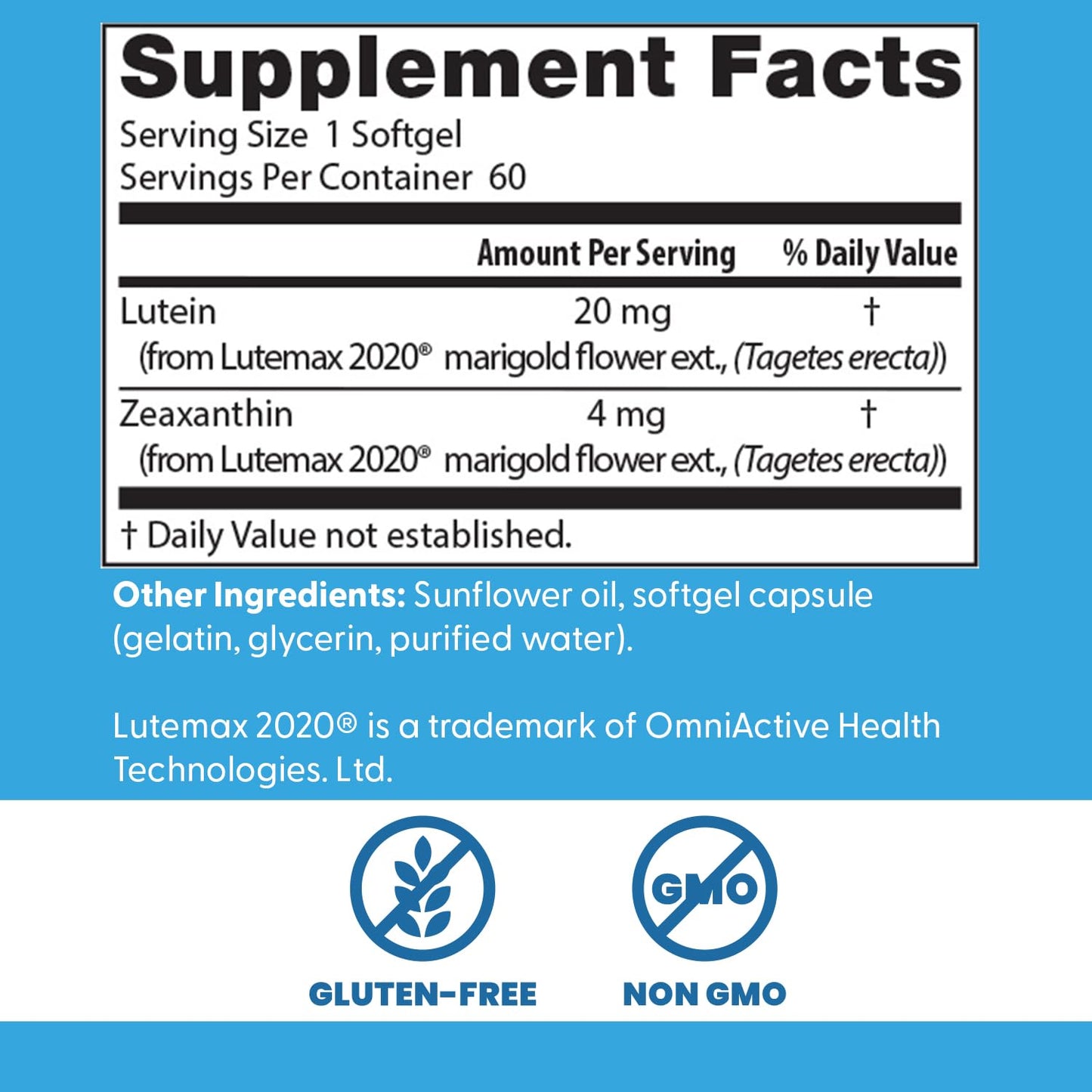 Doctors Best Lutein with Lutemax 20 mg - Supports Eye Health & Performance, Non-GMO, Gluten Free | 60 Softgels