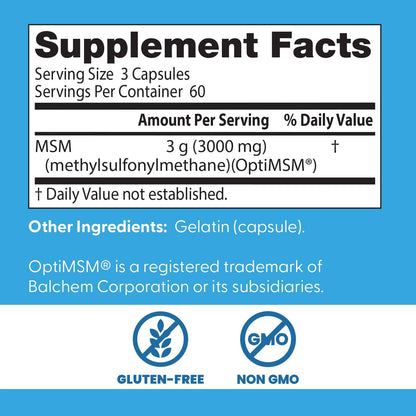 Doctors Best MSM – Supports Joints, Hair, Skin & Nails | Non-GMO, Gluten Free | 3000 mg Per Serving