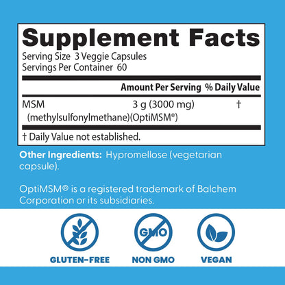 Doctors Best MSM – Supports Hair, Skin, Nails & Joints | Non-GMO, Gluten Free, Vegan | 180 Veggie Caps