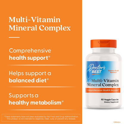 Doctor's Best Multi-Vitamin Mineral Complex – Non-GMO, Gluten-Free, Vegan (90 Veggie Capsules)