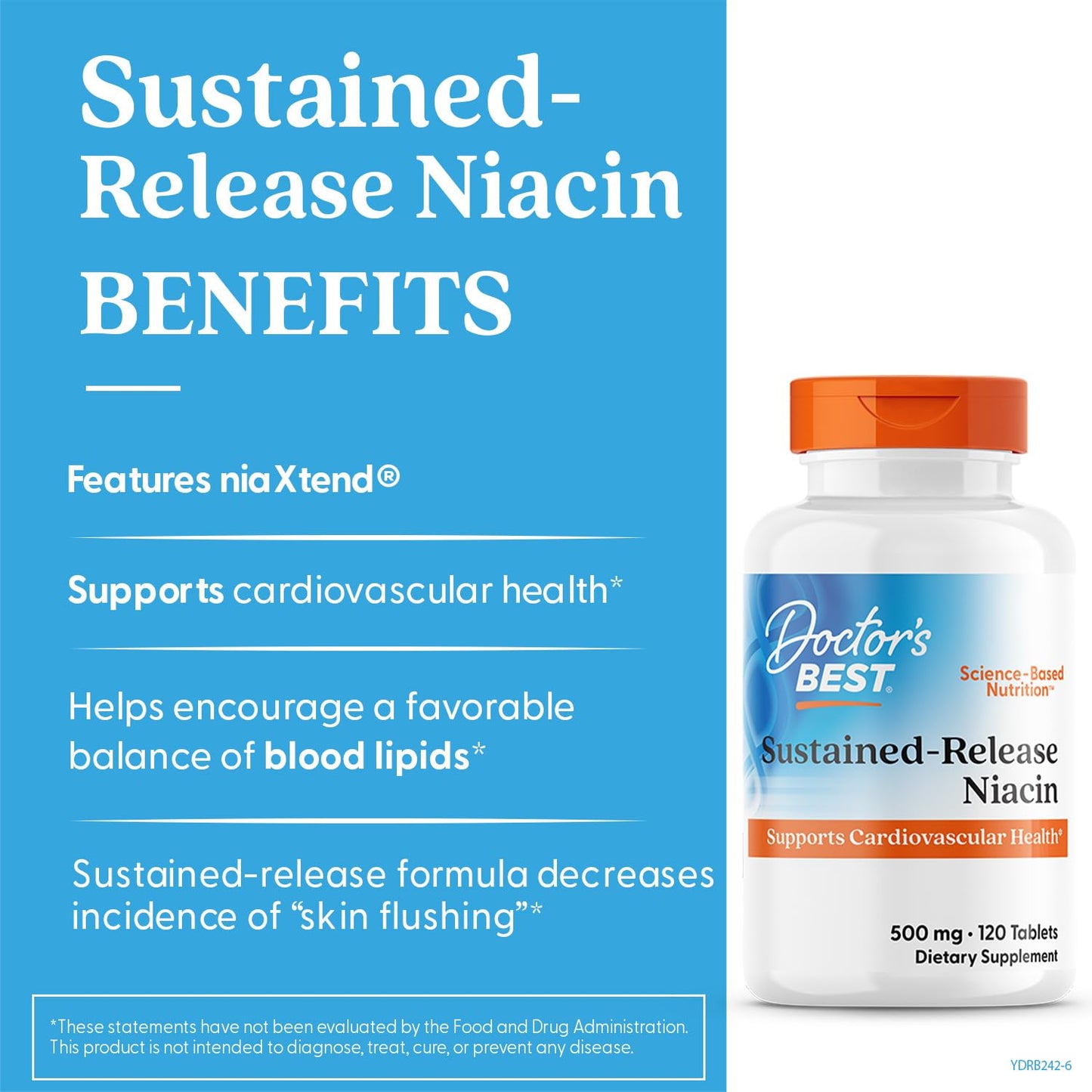Doctors Best Sustained-Release Niacin with niaXtend – Heart Health | 120 Tablets | Vegan