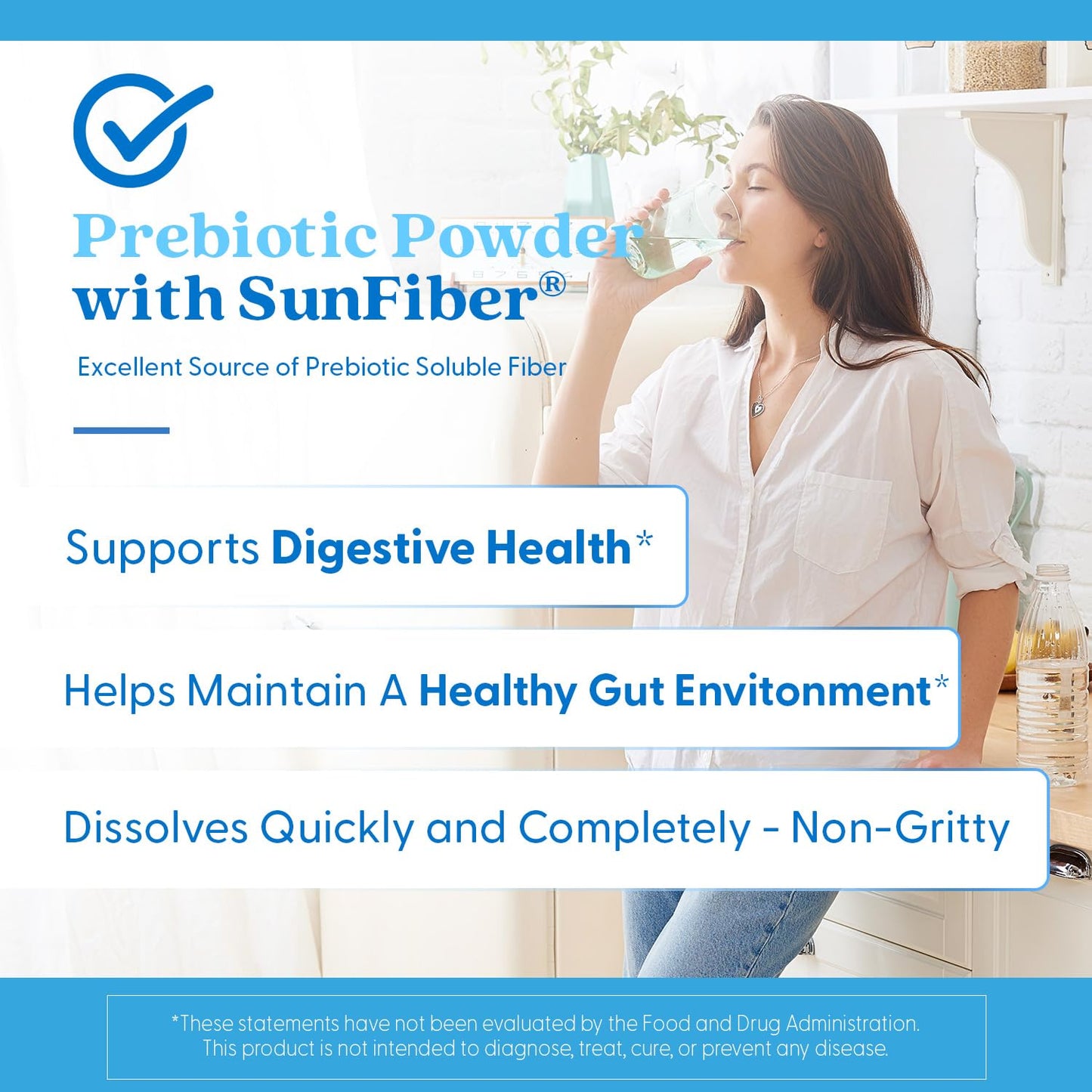 Doctor's Best Prebiotic Fiber Powder with Sunfiber – 7.4 oz, Gluten Free, Non-GMO, Vegan, Easy Dissolve