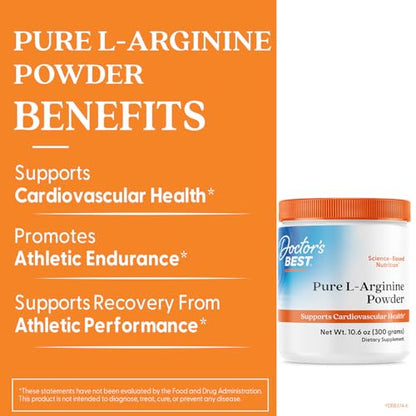 Doctors Best Pure L-Arginine Powder | Supports Cardiovascular Health | Non-GMO, Gluten Free, Soy Free, Vegan | Net Wt. 10.6 oz (300 g)