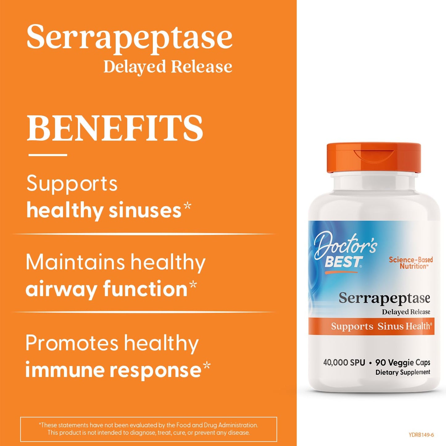Doctor's BEST Serrapeptase 40,000 SPU – Supports Sinus Health, Vegan & Non-GMO, 90 Veggie Caps