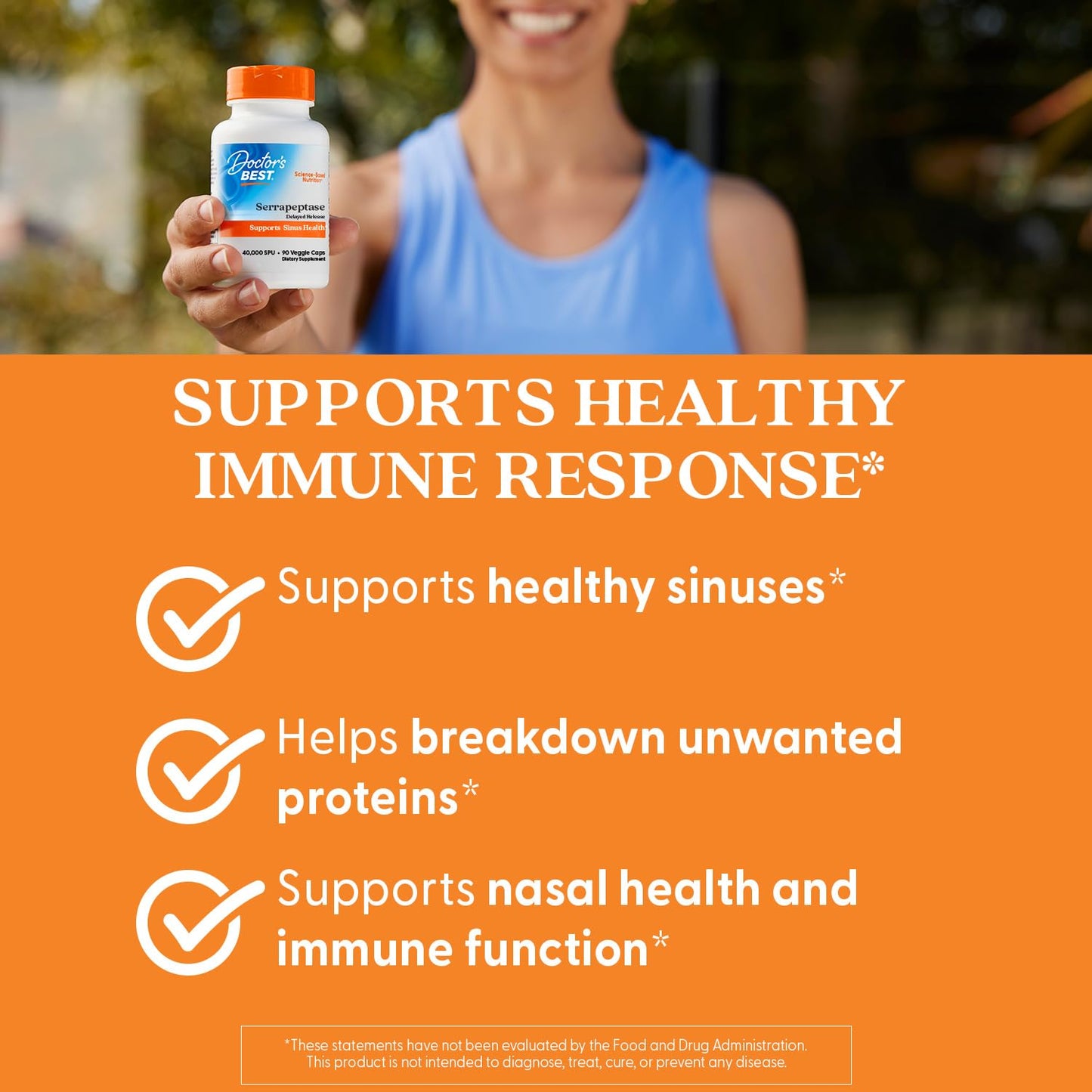 Doctor's BEST Serrapeptase 40,000 SPU – Supports Sinus Health, Vegan & Non-GMO, 90 Veggie Caps