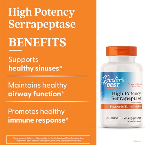 Doctor’s Best High Potency Serrapeptase 120,000 SPU – Supports Sinus Health | Vegan, Non-GMO