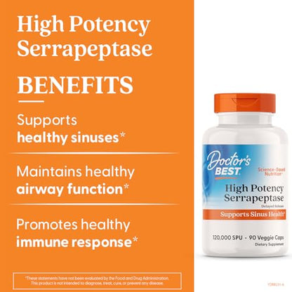 Doctor’s Best High Potency Serrapeptase 120,000 SPU – Supports Sinus Health | Vegan, Non-GMO