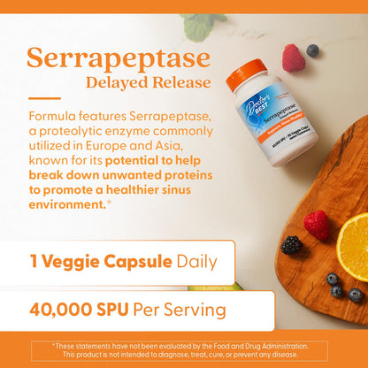 Doctor's BEST Serrapeptase 40,000 SPU – Supports Sinus Health, Vegan & Non-GMO, 90 Veggie Caps
