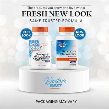 Doctors Best Synergistic Glucosamine MSM Formula, Joint Support, Non-GMO, Gluten Free, Soy Free 180 Capsules