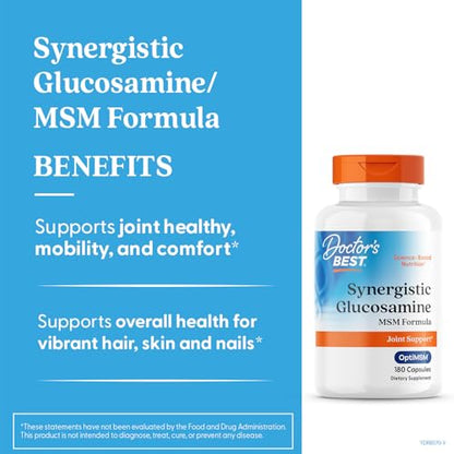 Doctors Best Synergistic Glucosamine MSM Formula, Joint Support, Non-GMO, Gluten Free, Soy Free 180 Capsules