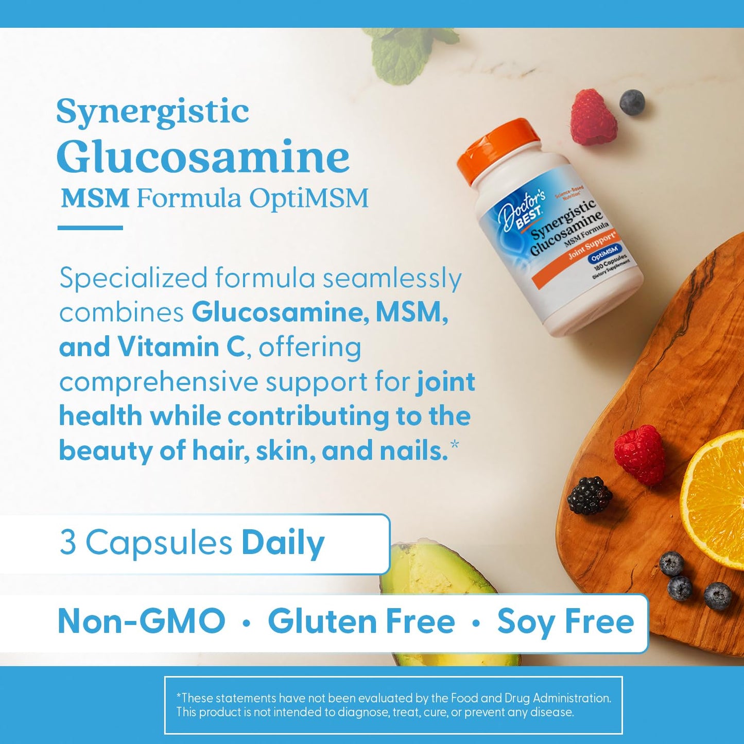 Doctors Best Synergistic Glucosamine MSM Formula, Joint Support, Non-GMO, Gluten Free, Soy Free 180 Capsules
