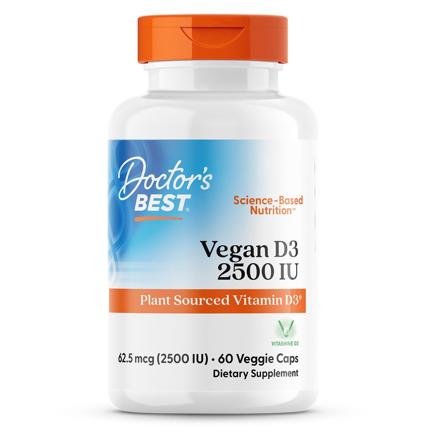 Doctors Best Vegan D3 2500 IU Vitashine - Plant-Sourced Vitamin D3, 60 Veggie Caps