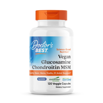 Doctors BEST Vegan Glucosamine Chondroitin MSM – Joint Support, Healthy Hair, Skin, Nails | 120 Veggie Capsules