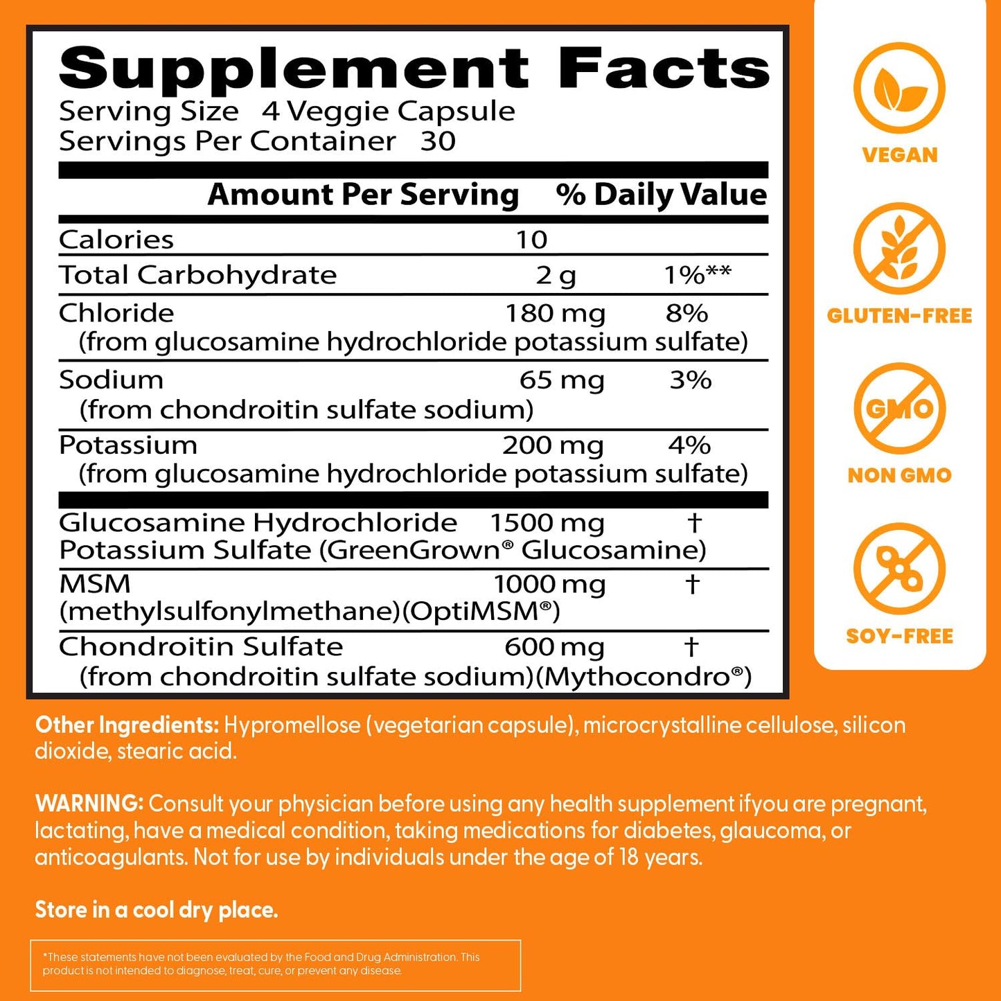 Doctors BEST Vegan Glucosamine Chondroitin MSM – Joint Support, Healthy Hair, Skin, Nails | 120 Veggie Capsules