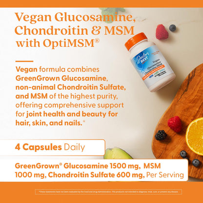 Doctors BEST Vegan Glucosamine Chondroitin MSM – Joint Support, Healthy Hair, Skin, Nails | 120 Veggie Capsules