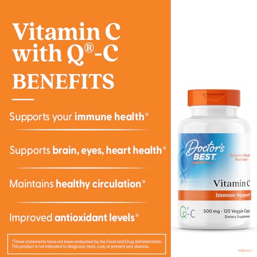 Doctor's Best Vitamin C 500mg - 120 Count | Immune & Antioxidant Support