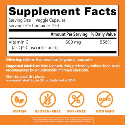Doctor's Best Vitamin C 500mg - 120 Count | Immune & Antioxidant Support