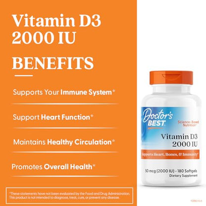 Doctors BEST Vitamin D3 2000 IU – Supports Heart, Bones & Immunity | Non-GMO, Gluten Free, Soy Free