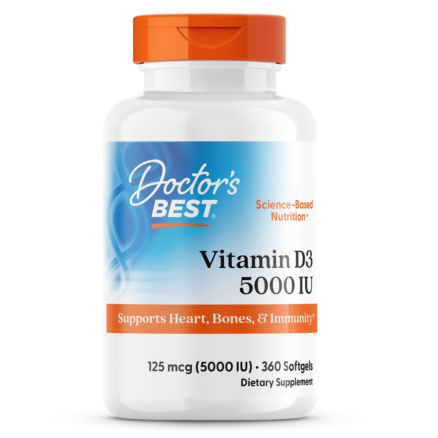 Doctor's Best Vitamin D3 5,000 IU – Immune Support, Bone & Heart Health | 360 Count (Pack of 1) | Non-GMO, Gluten-Free, Soy Free