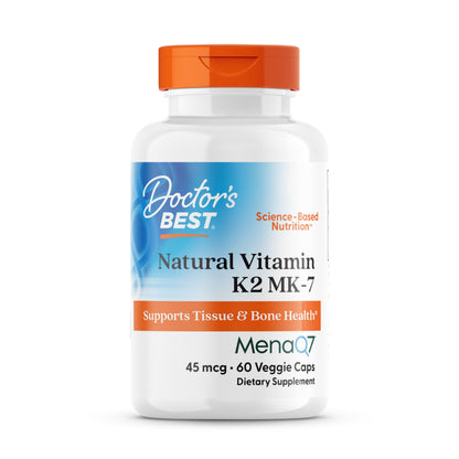 Doctors Best Vitamin K2 MK-7 (MenaQ7) – 60 Veggie Caps – Bone & Tissue Support
