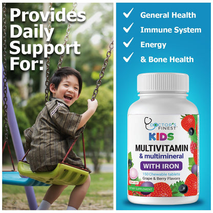 Doctor's Finest Kids Multivitamin & Mineral with Iron – Grape & Berry, 150 Chewable Tablets