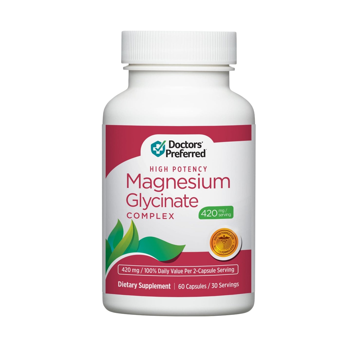 DOCTORS' PREFERRED Magnesium Glycinate Complex – 420 mg per Serving | Heart Health & Mood Support
