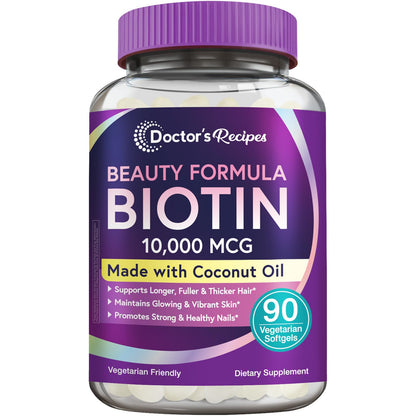 Doctor's Recipes Biotin 10,000 mcg – Hair, Skin & Nails | Vegetarian, Non-GMO