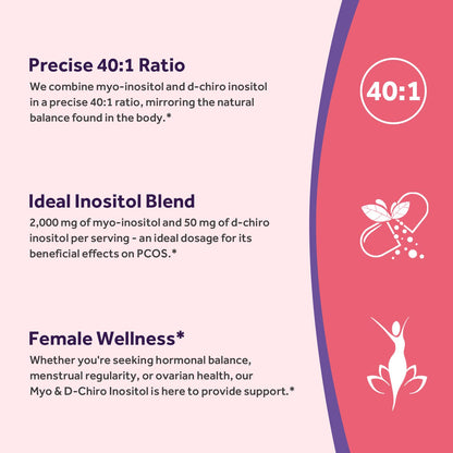 Doctor's Recipes Inositol Supplement – 40:1 Myo-Inositol & D-Chiro Inositol, 2,050 mg per serving, Hormone Balance & Fertility Support, 120 Vegan Caps