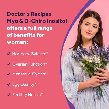 Doctor's Recipes Inositol Supplement – 40:1 Myo-Inositol & D-Chiro Inositol, 2,050 mg per serving, Hormone Balance & Fertility Support, 120 Vegan Caps