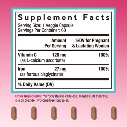 Doctor's Recipes Iron Supplement for Pregnant Women | Chelated Iron Bisglycinate + Vitamin C