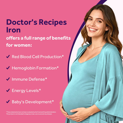 Doctor's Recipes Iron Supplement for Pregnant Women | Chelated Iron Bisglycinate + Vitamin C