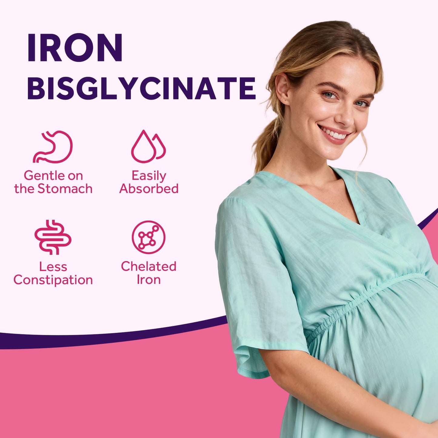 Doctor's Recipes Iron Supplement for Pregnant Women | Chelated Iron Bisglycinate + Vitamin C