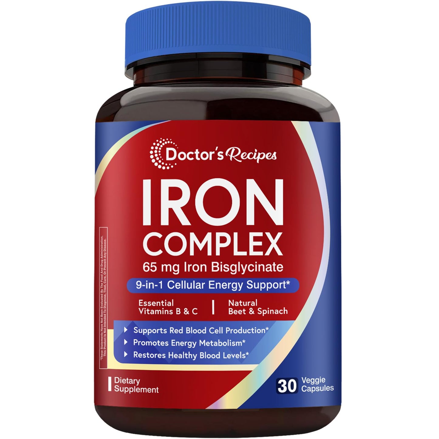 Doctor's Recipes Iron Supplement for Women – 65 mg Iron Bisglycinate, Vegan