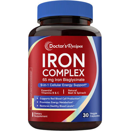 Doctor's Recipes Iron Supplement for Women – 65 mg Iron Bisglycinate, Vegan