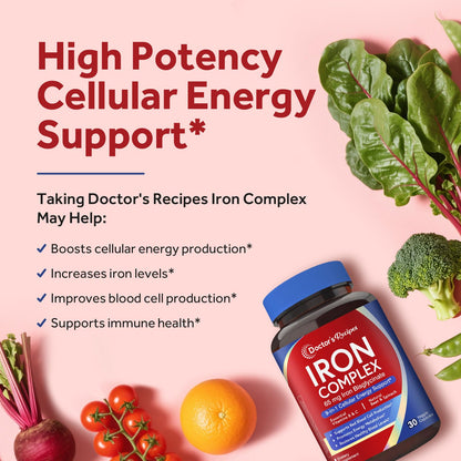 Doctor's Recipes Iron Supplement for Women – 65 mg Iron Bisglycinate, Vegan