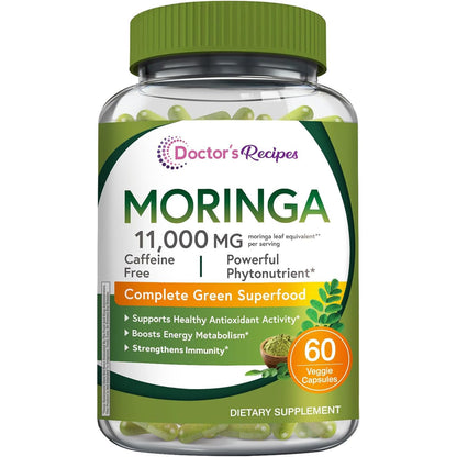 Doctor's Recipes Moringa 11,000 mg – Complete Green Superfood, Non-GMO, 60 Vegan Caps