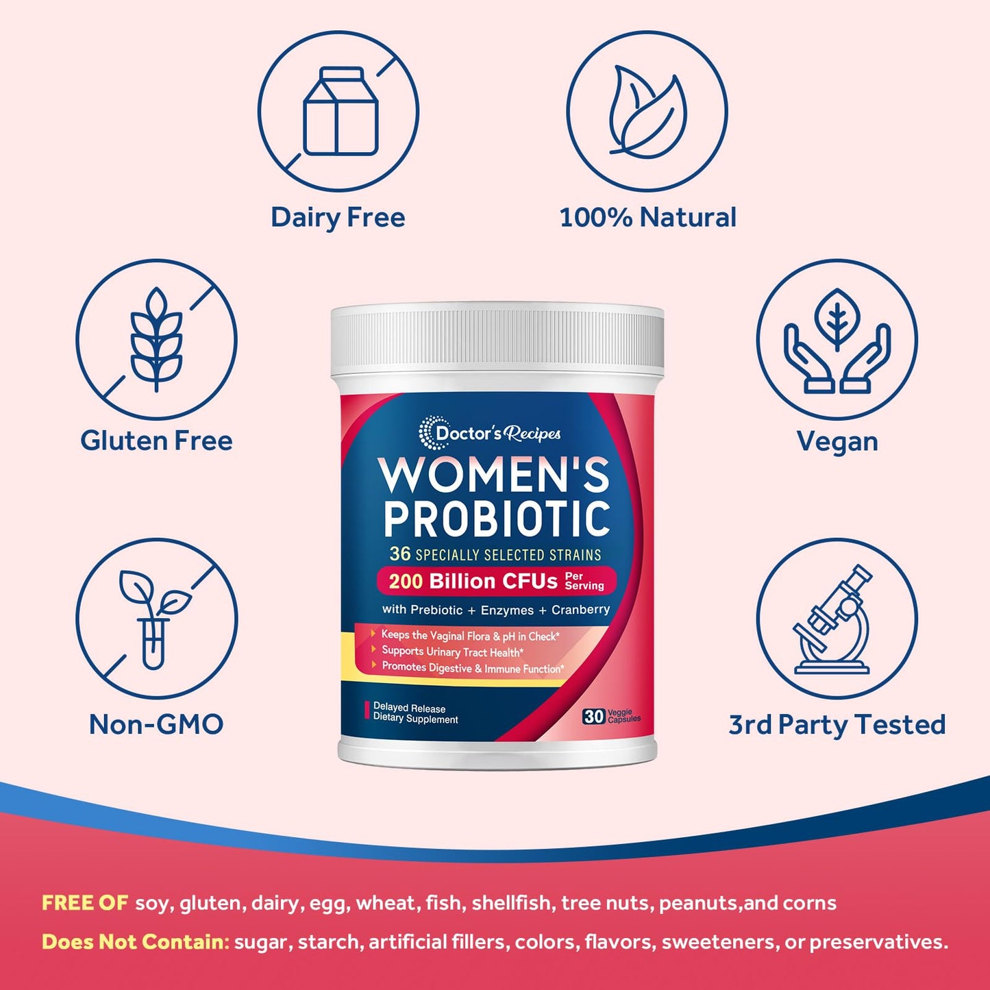 Doctor's Recipes Probiotics for Women – 200B CFUs, 36 Strains, 30 Caps