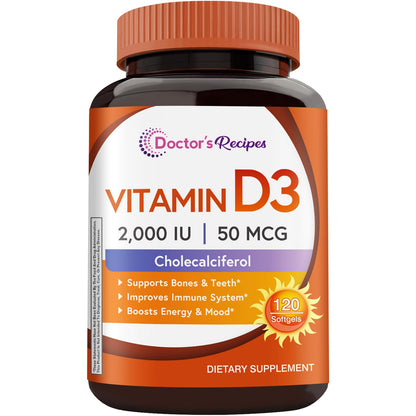Doctor's Recipes Vitamin D3 2000 IU – 120 Softgels, Non-GMO