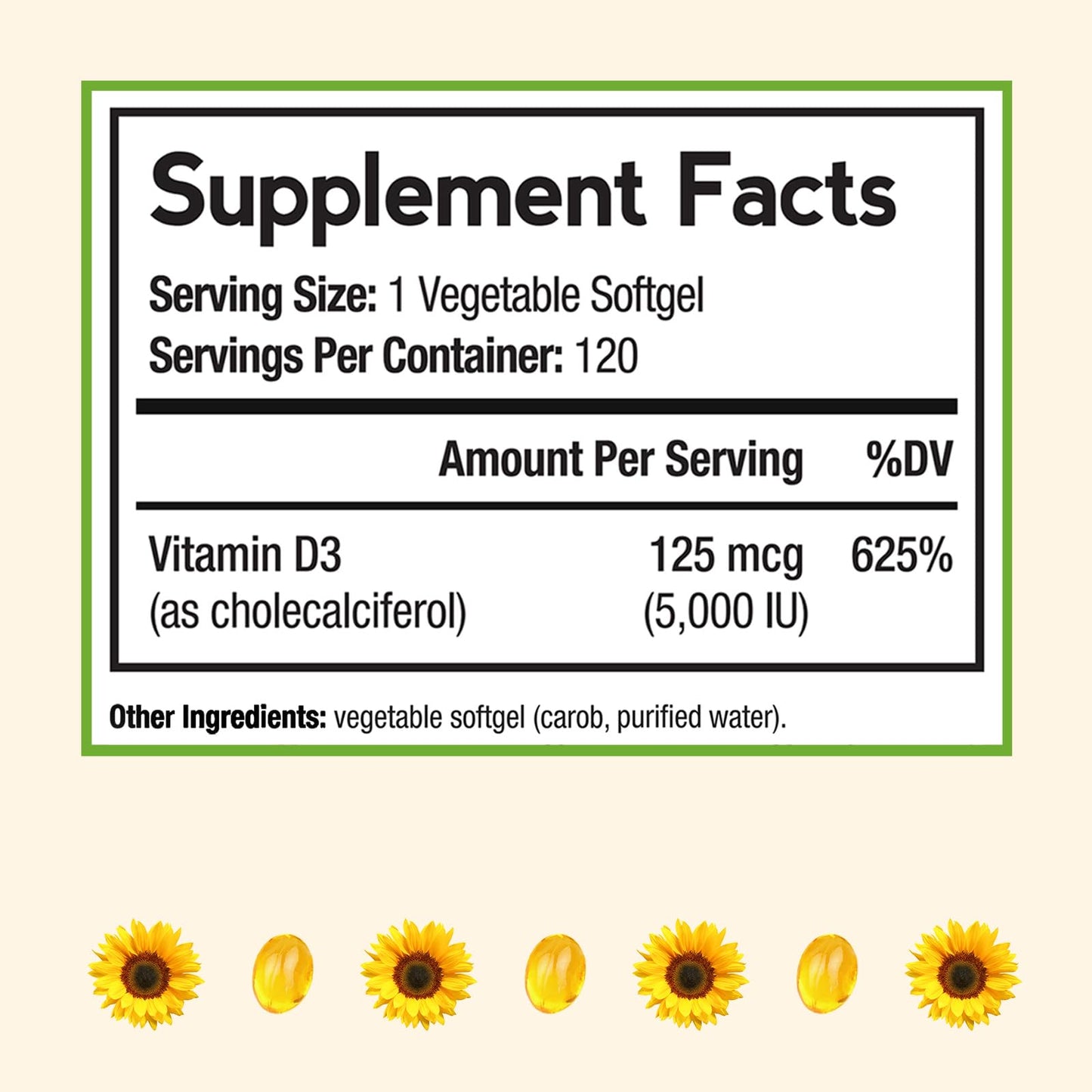 Doctor's Recipes Vitamin D3 5000IU — Immune Support, 120 Vegetarian Softgels