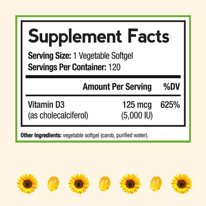 Doctor's Recipes Vitamin D3 5000IU — Immune Support, 120 Vegetarian Softgels