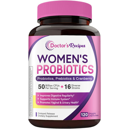 Doctor's Recipes Women's Probiotic – 50B CFU, 16 Strains, Cranberry