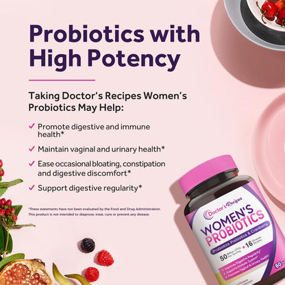 Doctor's Recipes Women’s Probiotic 50B CFU | 16 Strains, Cranberry, Vaginal & Urinary Health